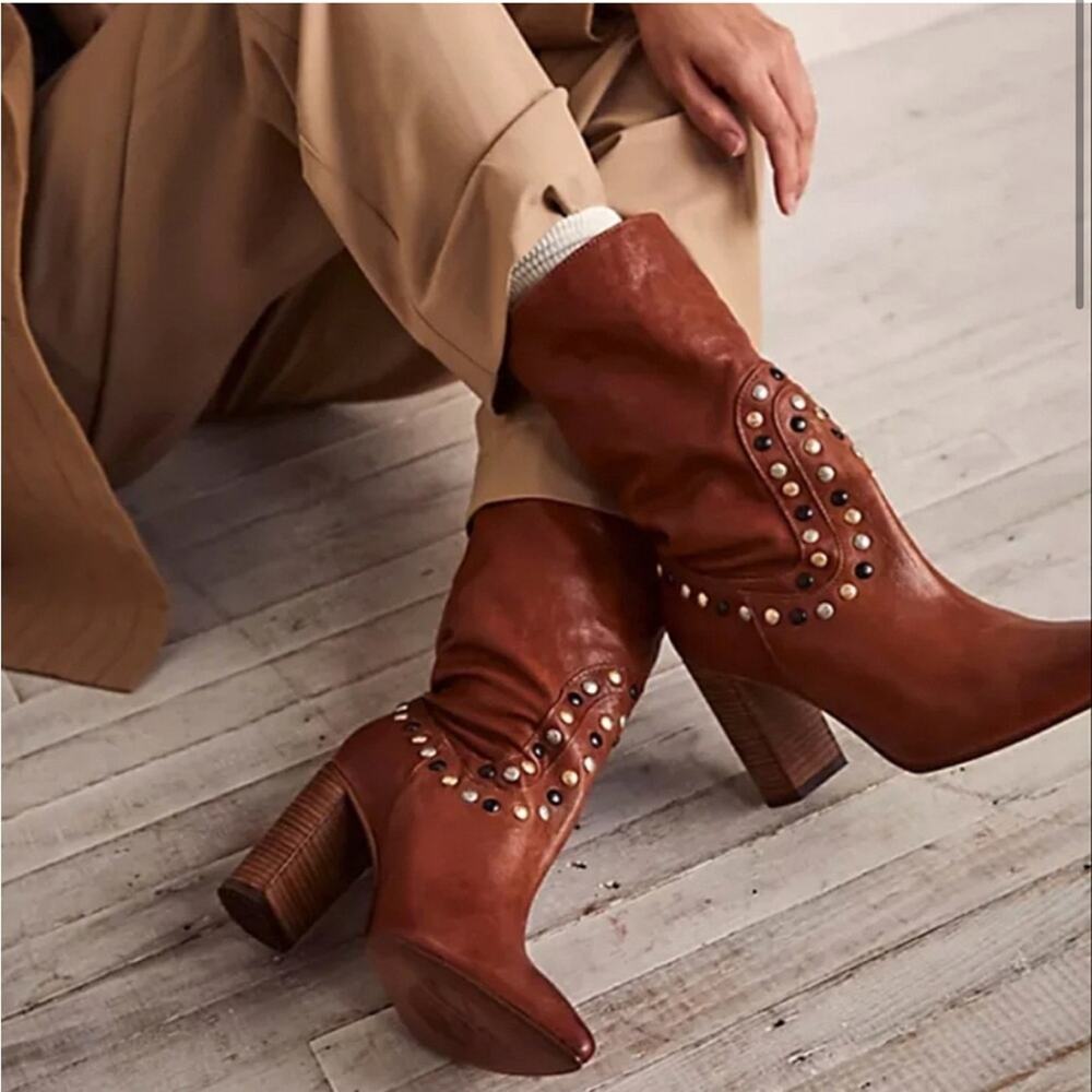 Free People Studded Leather Boots Size 7.5‎ Boho Western